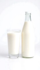 glass of milk and bottle isolated on White Background cutout