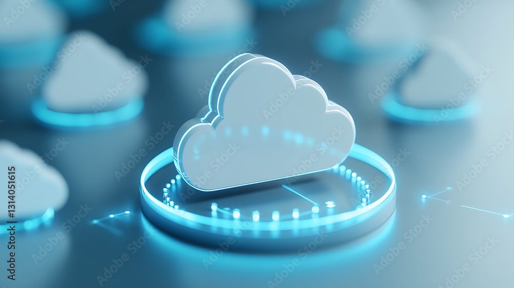 Aufkleber modern 3d cloud computing icon surrounded by digital elements with soft blue glow and futuristic des