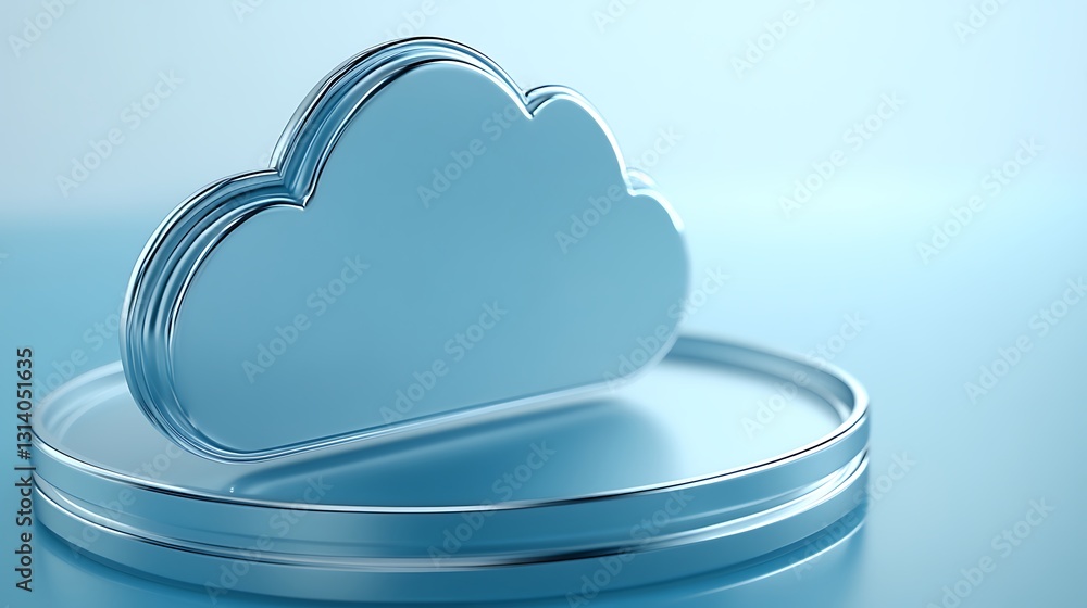 Poster modern 3d cloud icon on circular base representing digital storage and data connectivity concepts