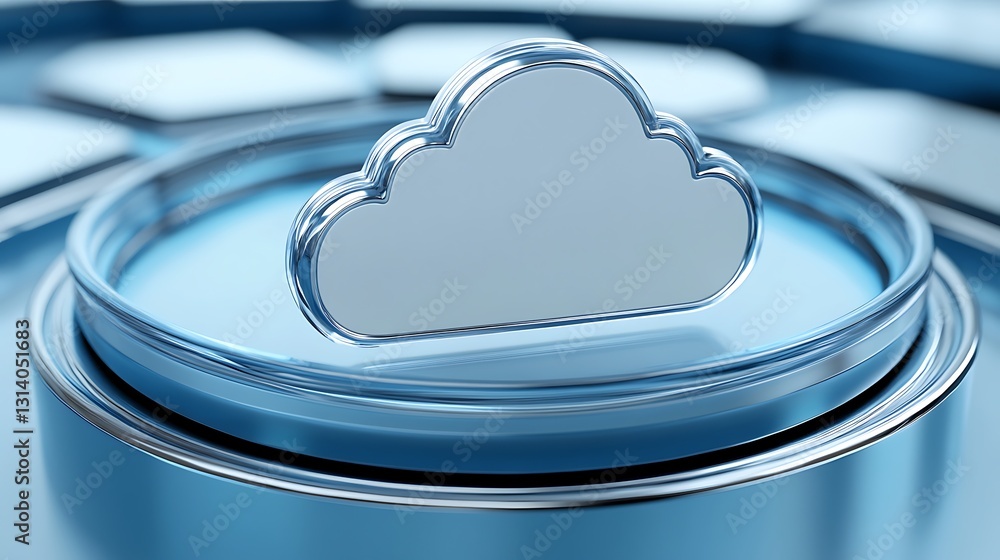 Poster modern 3d cloud symbol on a reflective surface representing digital technology and online data stora