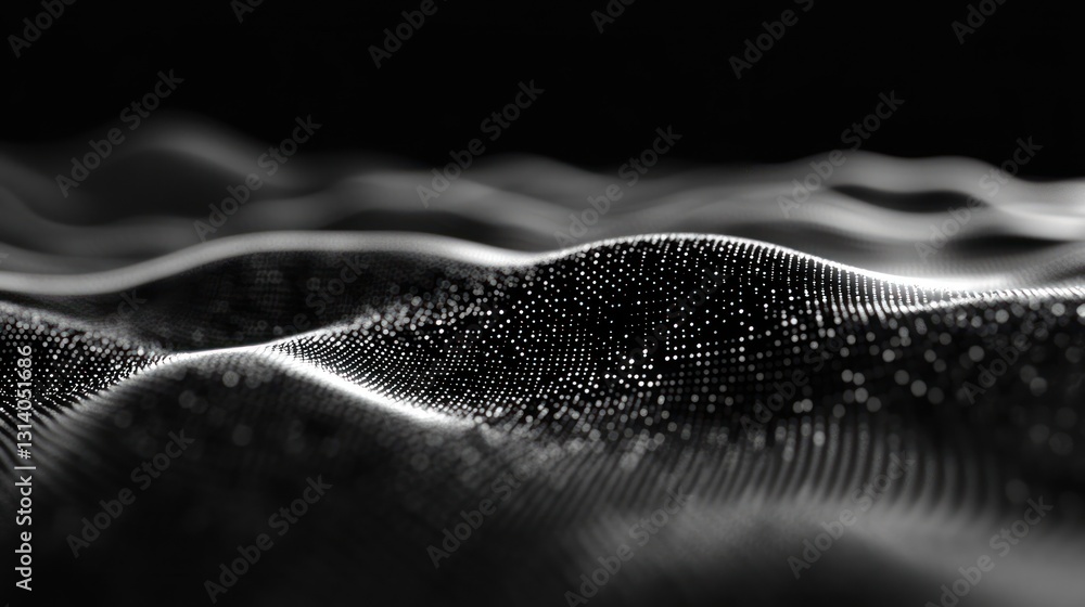 Poster abstract representation of flowing waves in a dark environment with shimmering particles