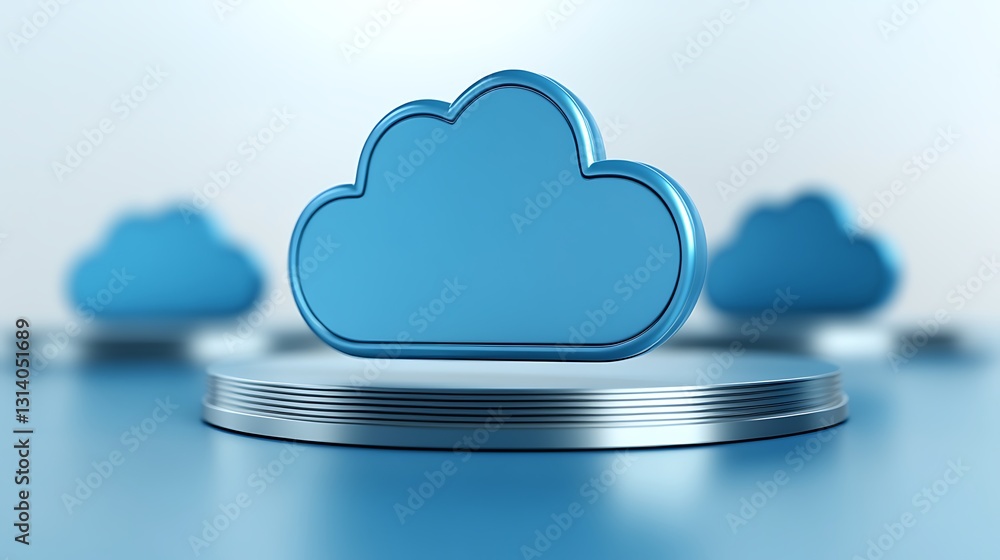 Poster modern and stylish blue cloud icon with minimalistic design and soft background for digital concepts