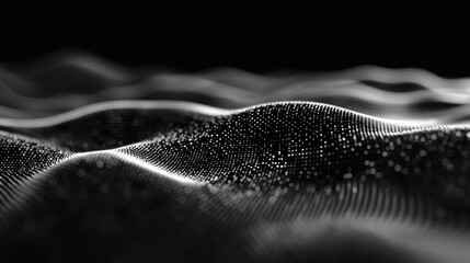 Abstract representation of flowing waves in a dark environment with shimmering particles