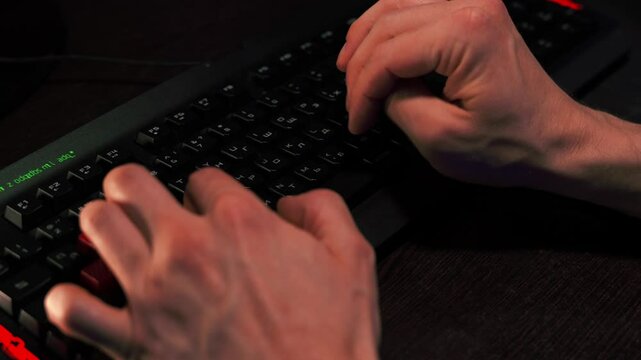 men's hands are typing on the keyboard. augmented reality