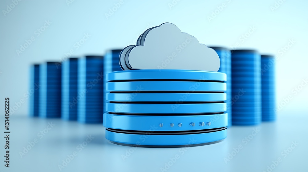 Poster modern cloud computing concept with blue data storage servers and cloud symbol on gradient backgroun