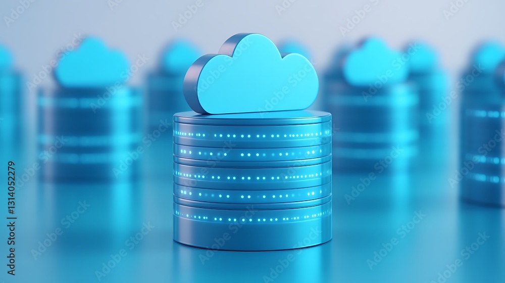 Poster modern cloud computing concept with blue data storage representations in a digital environment