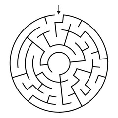 Round Maze Game for Kids - Simple Flat Vector Black and White Outline Illustration - Kdp Maze Game Pages.
