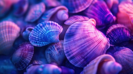 Vibrant Seashells: A Close-Up of Neon-Lit Ocean Treasures