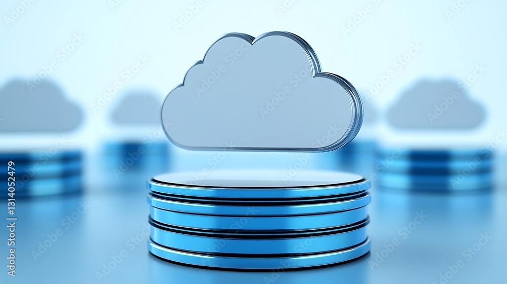 Poster modern cloud computing concept with circular platforms and blue color theme for digital solutions