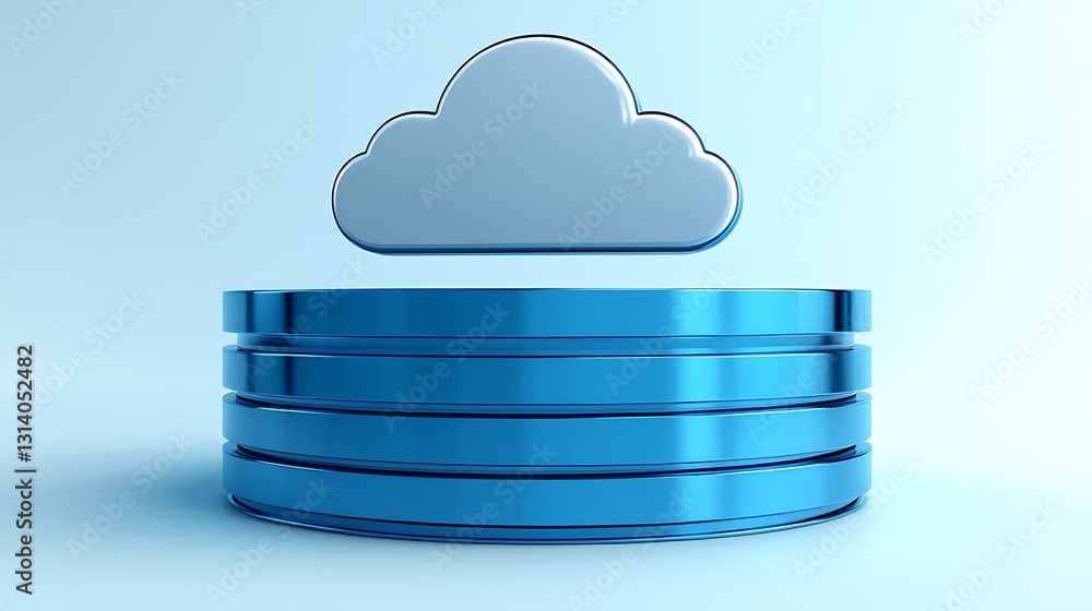 Poster modern cloud computing concept with cloud icon above blue data storage layer on light background