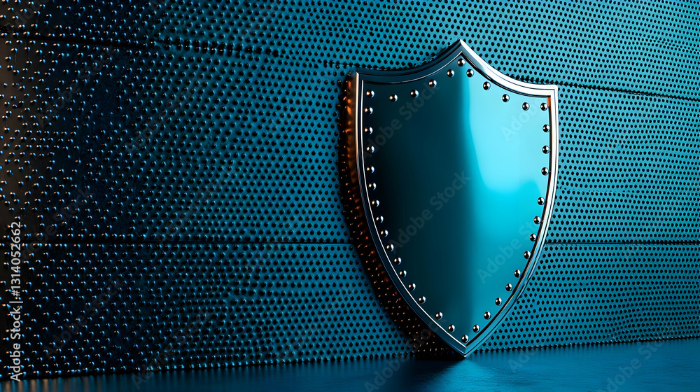 Poster metallic shield design on textured background for security themes