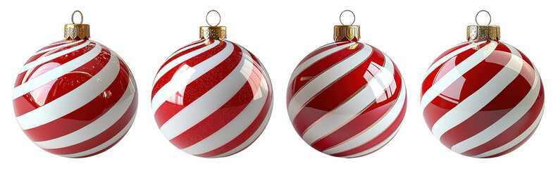 red and white striped christmas ornament set on white background