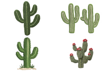 Cactus embroidery designs art studio digital art vibrant colors top-down view nature inspiration
