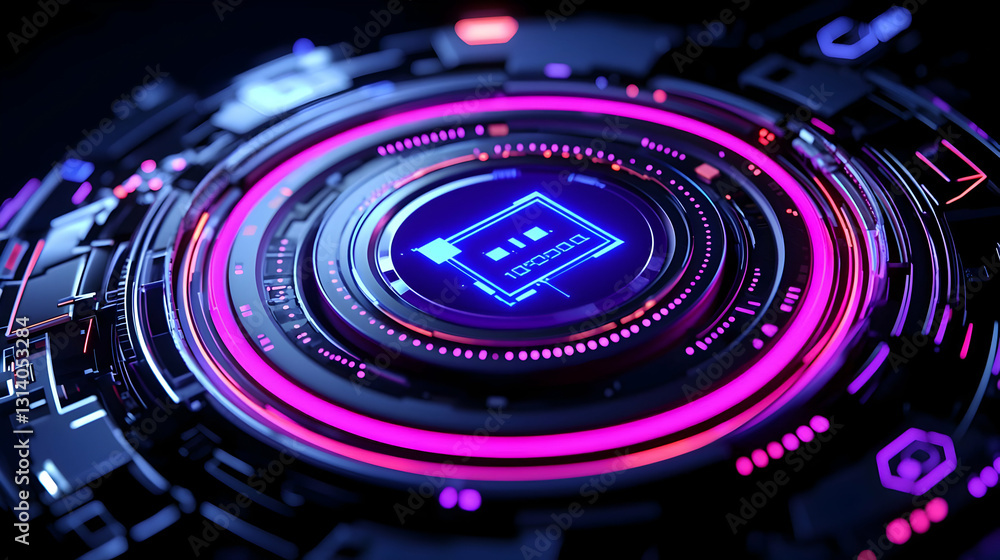 Aufkleber futuristic abstract technology background with neon circles and lines