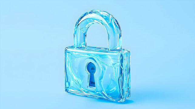 Transparent blue padlock on a light blue background