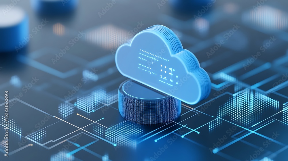 Poster modern cloud computing concept with graphical data representation and blue color scheme
