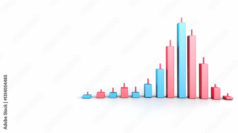 Poster colorful bar graph representation of statistical data in 3d design