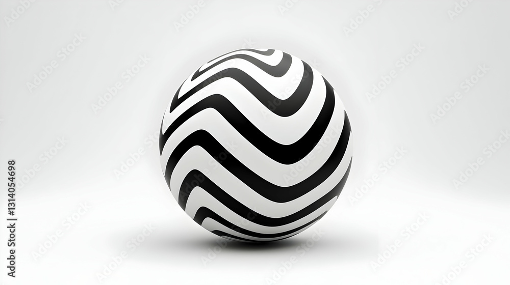 Poster abstract black and white zigzag patterned sphere on minimal background