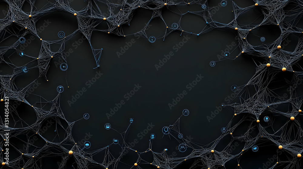 Aufkleber abstract network illustration with nodes on dark background