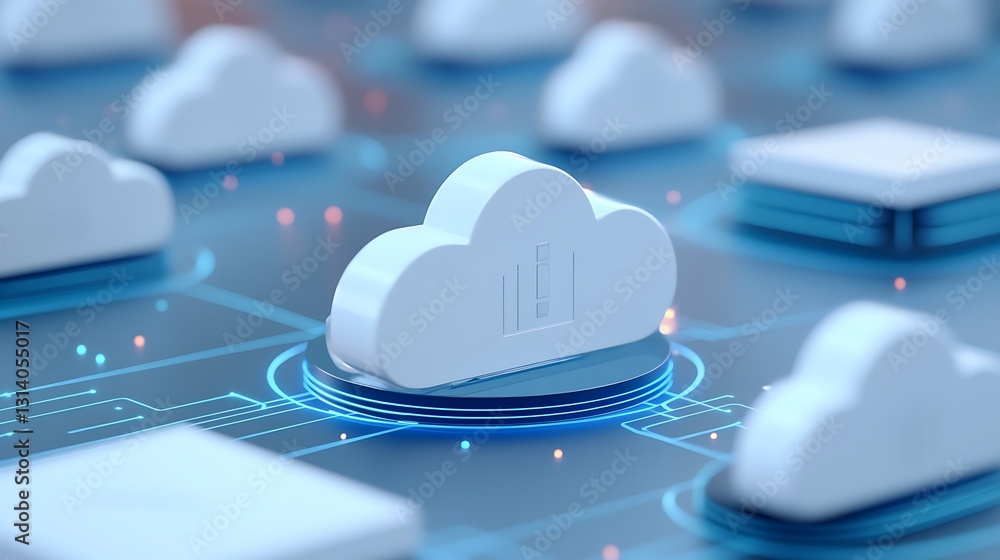 Poster modern cloud computing technology with abstract digital connections and data exchange visual represe