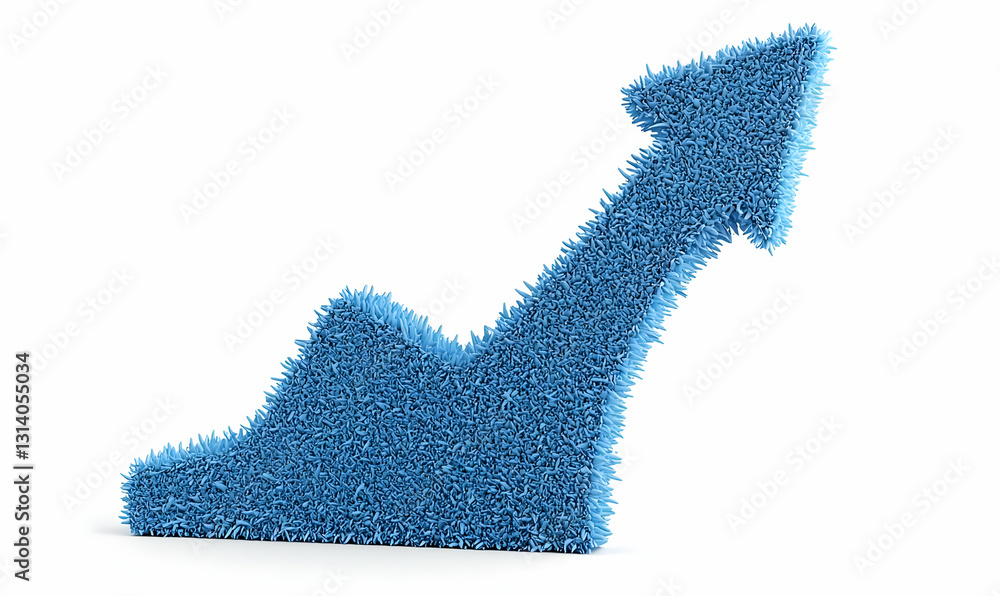 Poster blue fuzzy arrow representing growth and progress on white background