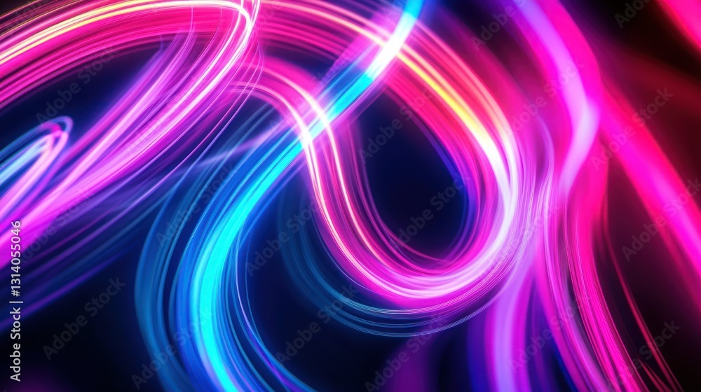 Poster abstract colorful light streaks curve and swirl across the dark background