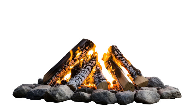 burning fire in camfire isolated on white background