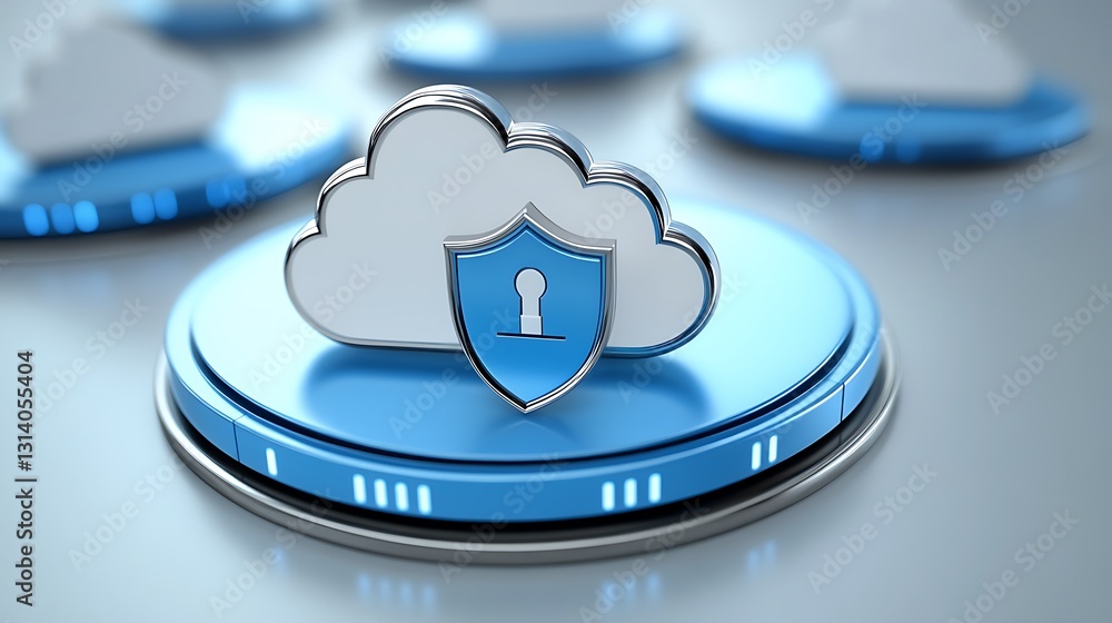 Poster modern cloud security concept with shield icon representing data protection and privacy in digital e