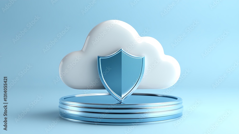 Poster modern cloud security concept with shield symbolizing digital protection in blue color scheme