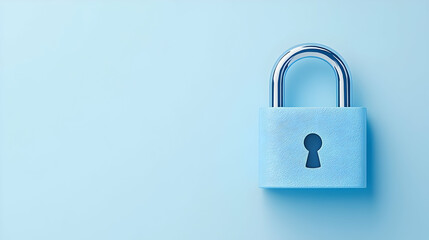 Naklejka premium Blue Padlock with Keyhole on Soft Blue Background for Security Concept