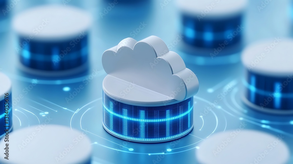 Poster modern cloud storage concept with data and technology elements represented in 3d style for digital s