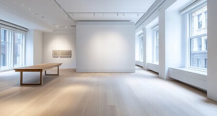 A large empty room with a table and a few chairs