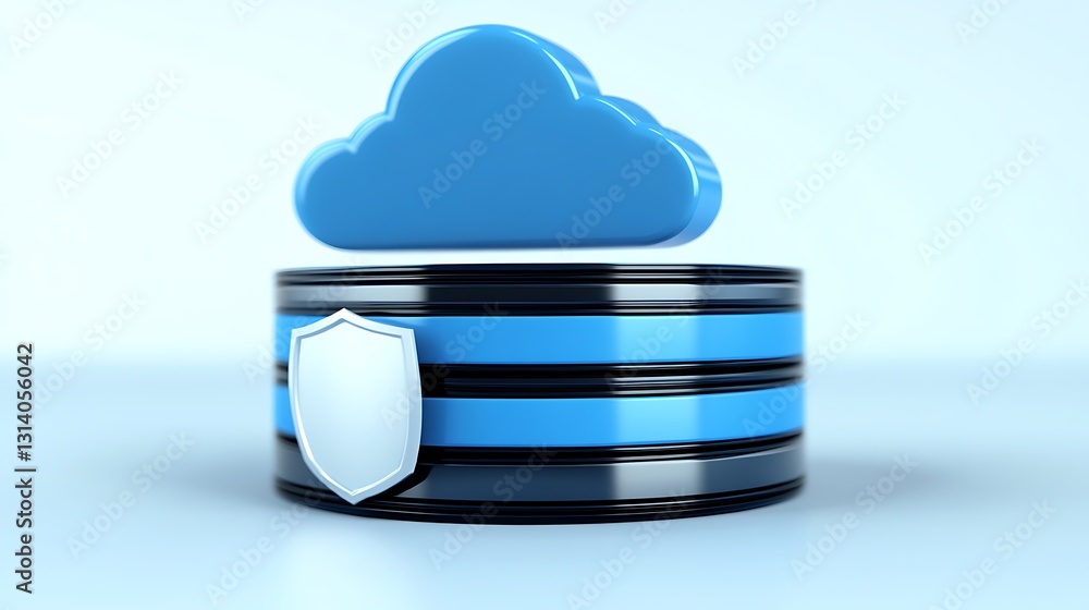 Poster modern cloud storage solution with shield symbolizing data protection and security services concept