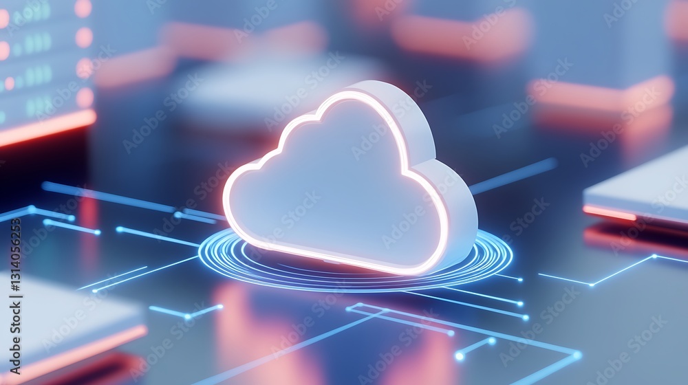 Aufkleber modern cloud symbol with neon lights and data circuits in a digital environment