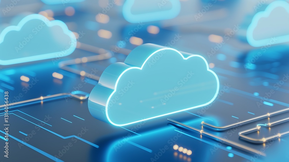 Poster modern cloud technology concept with digital connections representing data storage and network infra