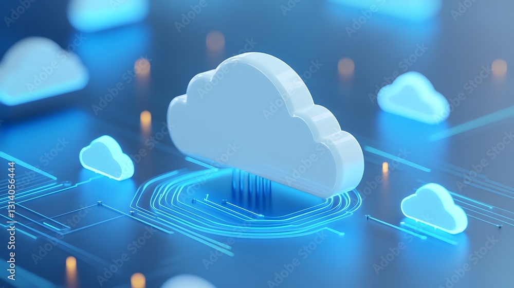 Poster modern cloud technology concept with digital connection and data transfer in abstract environment