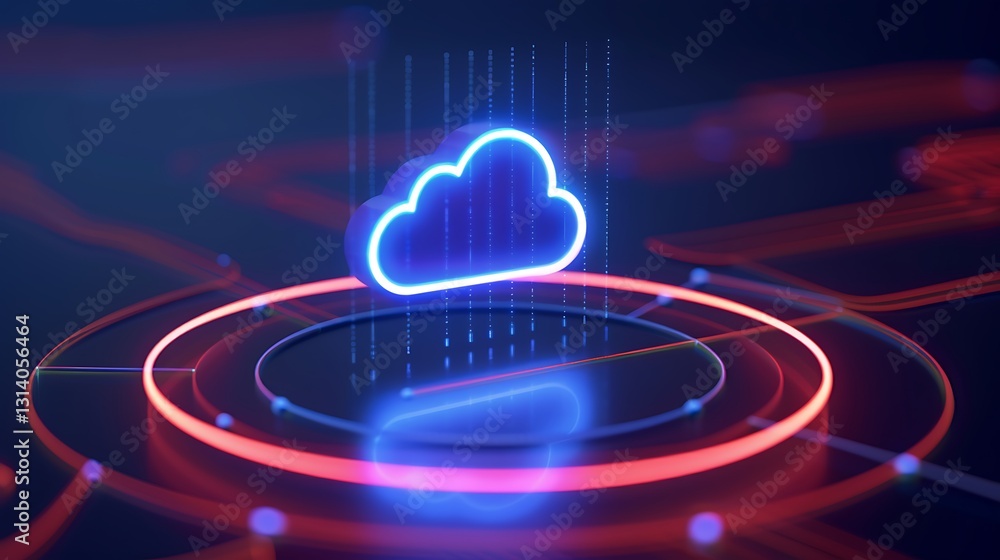 Poster modern cloud technology concept with neon light effect for digital data storage and transfer solutio