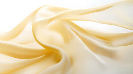 Fototapeta premium Flowing silk fabric in a soft, yellow color gracefully unfolding and rippling in the air.