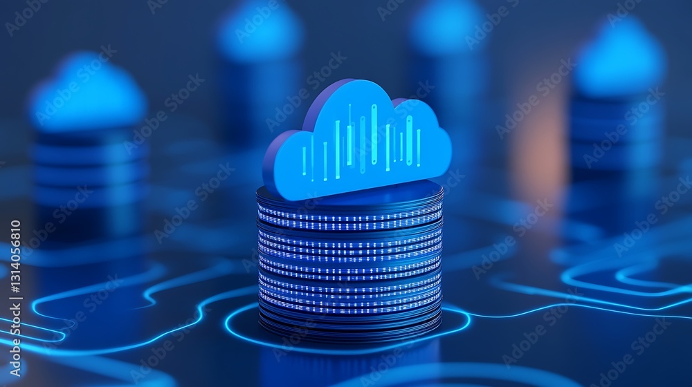 Poster modern concept of cloud computing with data storage and digital connections in a futuristic environm