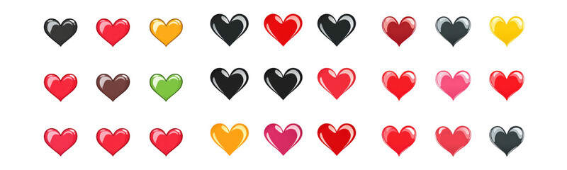 colorful hearts set on transparent background
