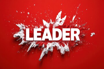 A modern design of the word "LEADER" in vibrant red, surrounded by powerful, inspirational white text, symbolizing growth and innovation.