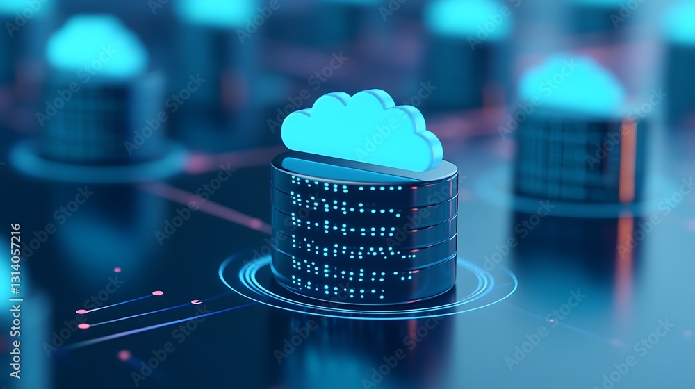 Poster modern data storage concept with cloud computing technology and digital information visualization