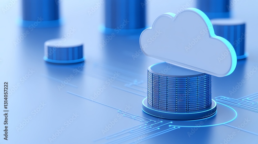 Poster modern data storage concept with cloud icon and server circle representing digital technology and in