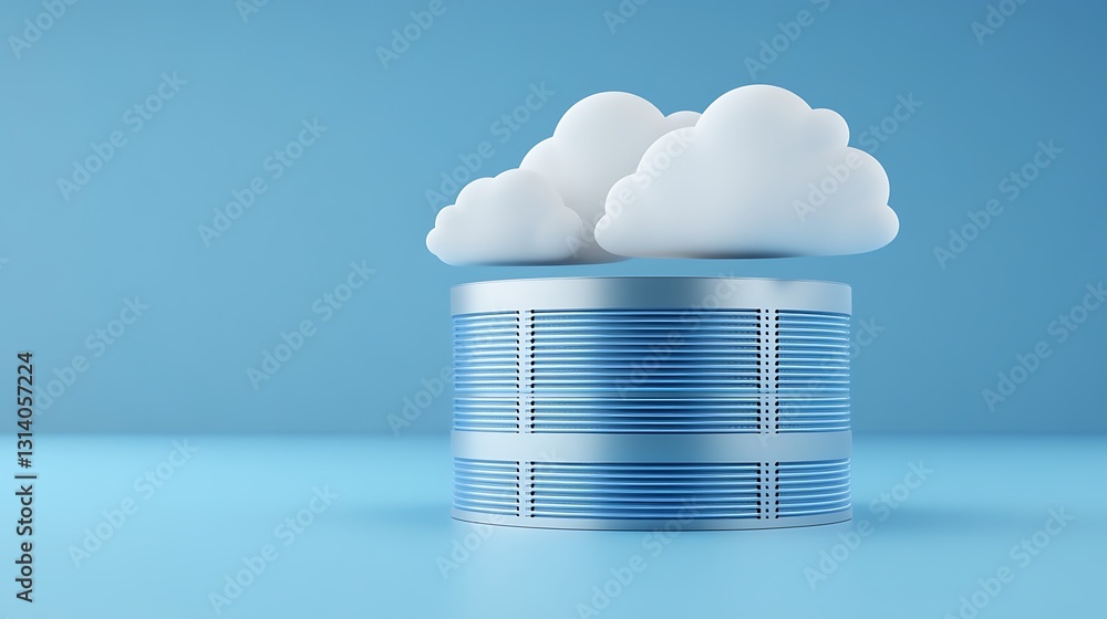 Poster modern data storage concept with cloud storage and silver server against blue background