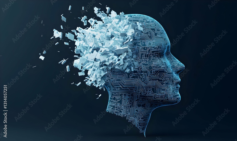 Poster digital head with fragmenting technology and circuit patterns