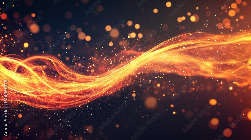 Poster abstract golden light stream with shimmering particle effects on dark