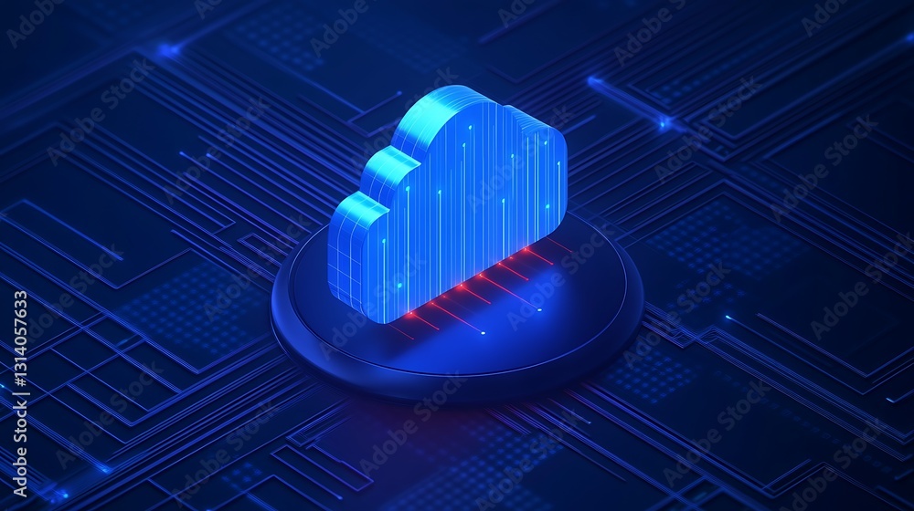 Poster modern digital cloud icon with circuit board background for technology and data storage concepts