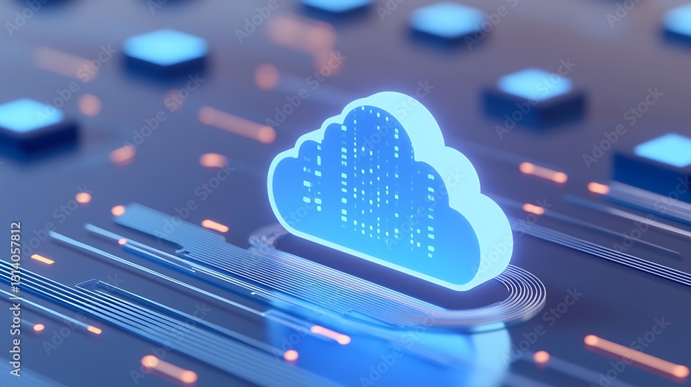Aufkleber modern digital cloud technology concept with abstract data transfer background for creative use