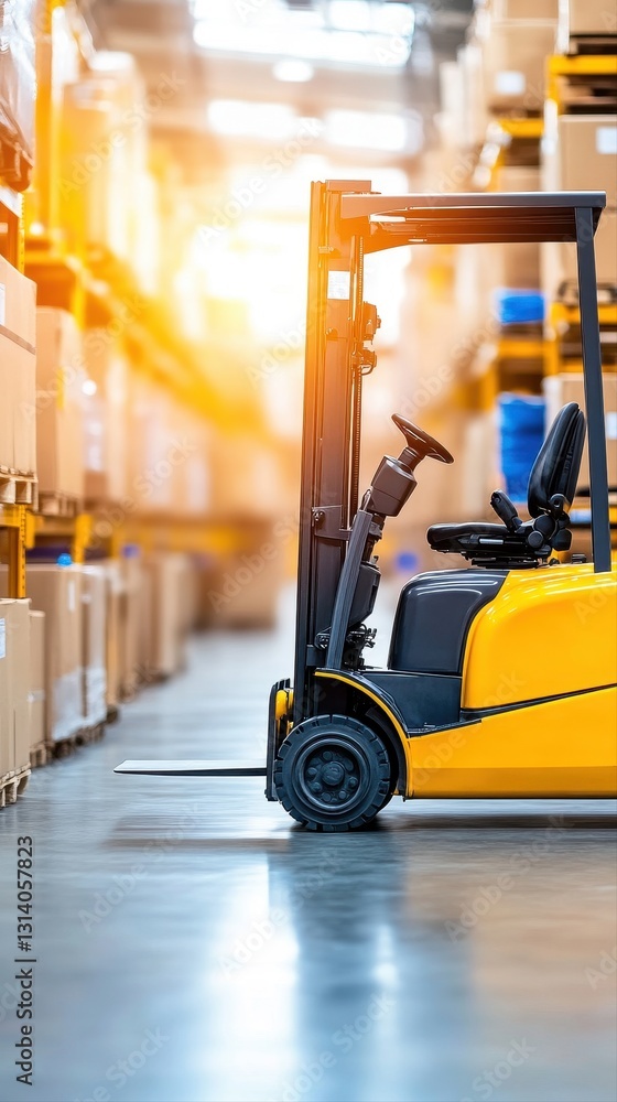 Poster fork truck operating in a busy warehouse environment for streamlined logistics and efficient operati