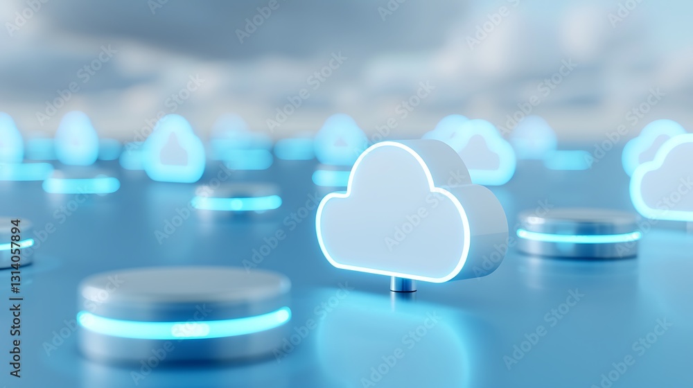 Poster modern digital cloud technology concept with connected glowing clouds on abstract background